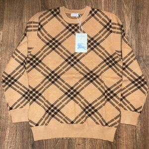Burberry Beige and Black Check Crewneck Sweater